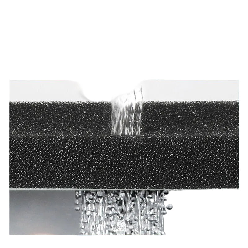 Black foam filter with water flow on a blue background