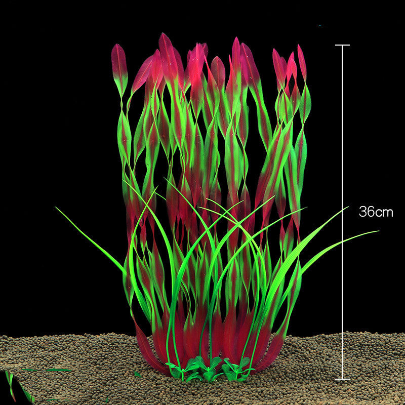 Artificial aquarium plant with red and green colors on a black background