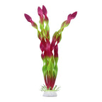 Artificial aquarium plants with pink and green leaves on a white background