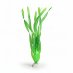 Artificial green plant with measurements on a white background