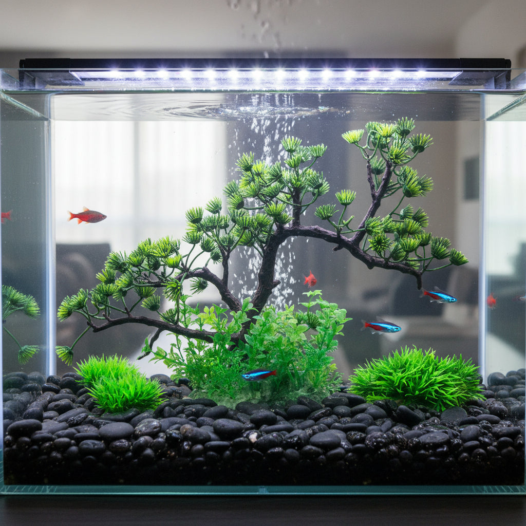 Set of artificial green plants and trees on a white background