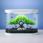 Fish tank with included components on a blue background