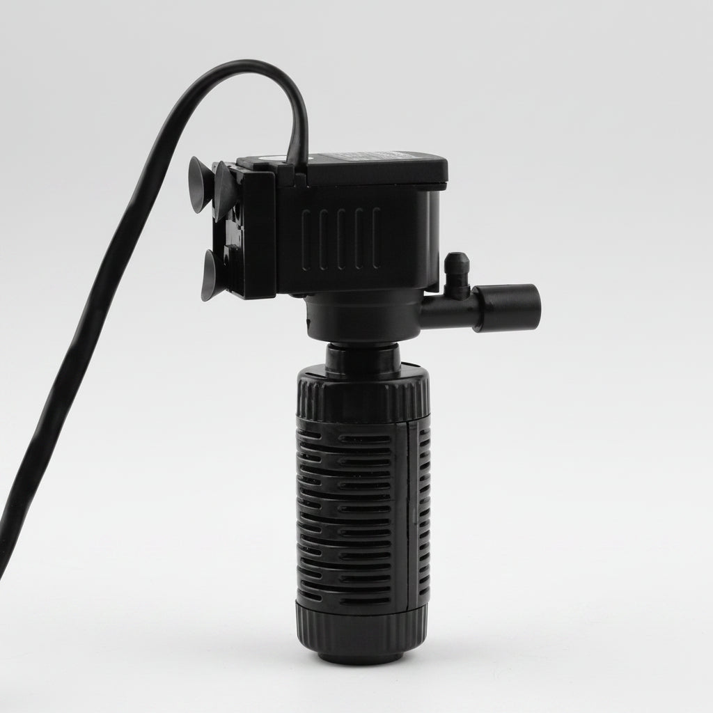 Black pump with a cord on a white background