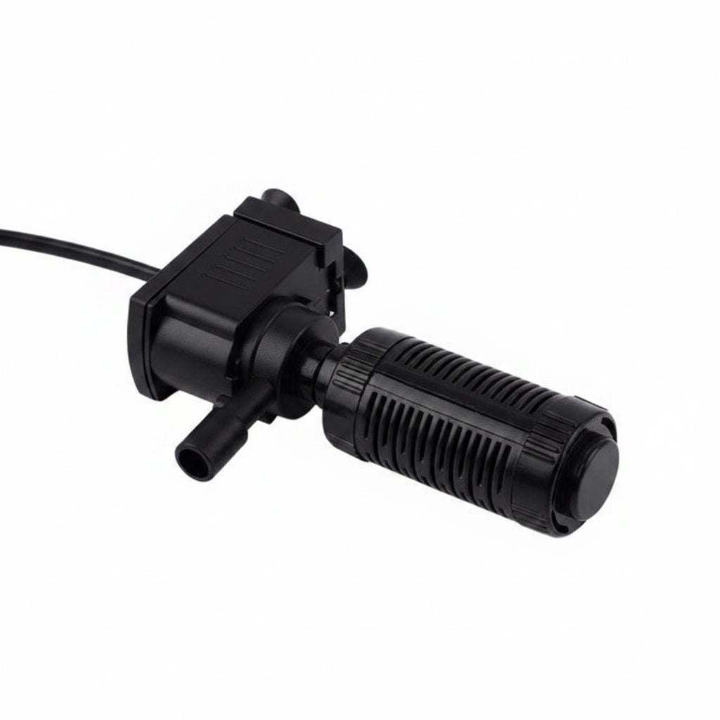 Black pump and hose on a white background