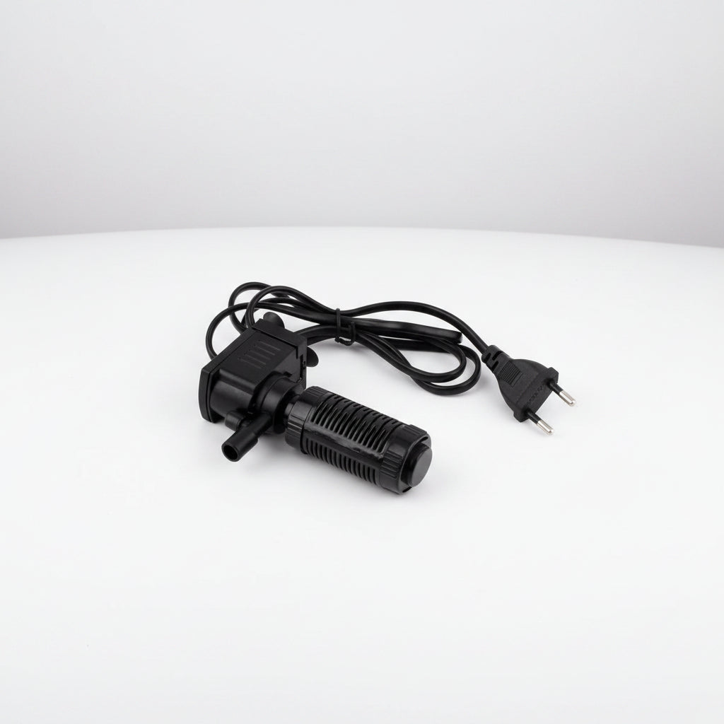 Black pump with power cord on a white background