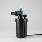 Black water pump with features highlighted on a blue water background