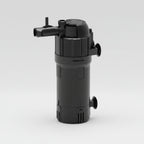 Aquarium filter with power consumption label and underwater scene